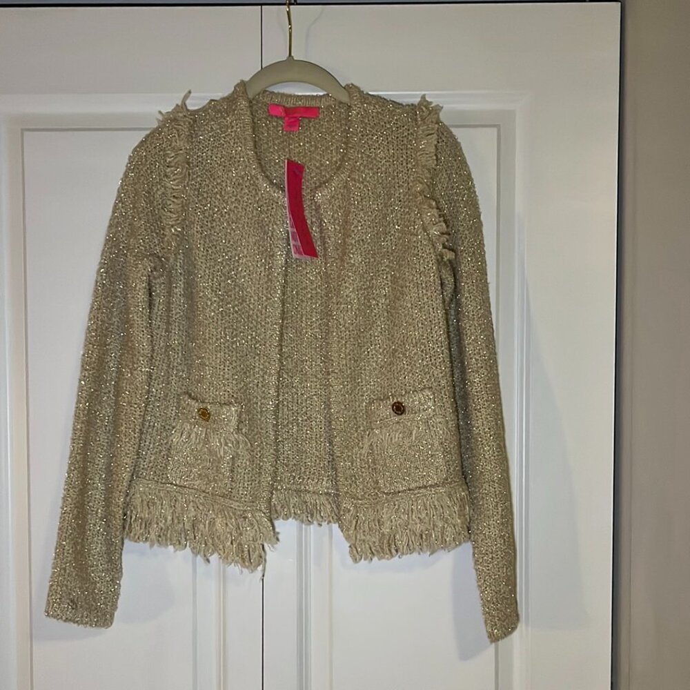 Lilly Pulitzer Simora Cardigan – Gold Metallic Tweed – Size S – NWT